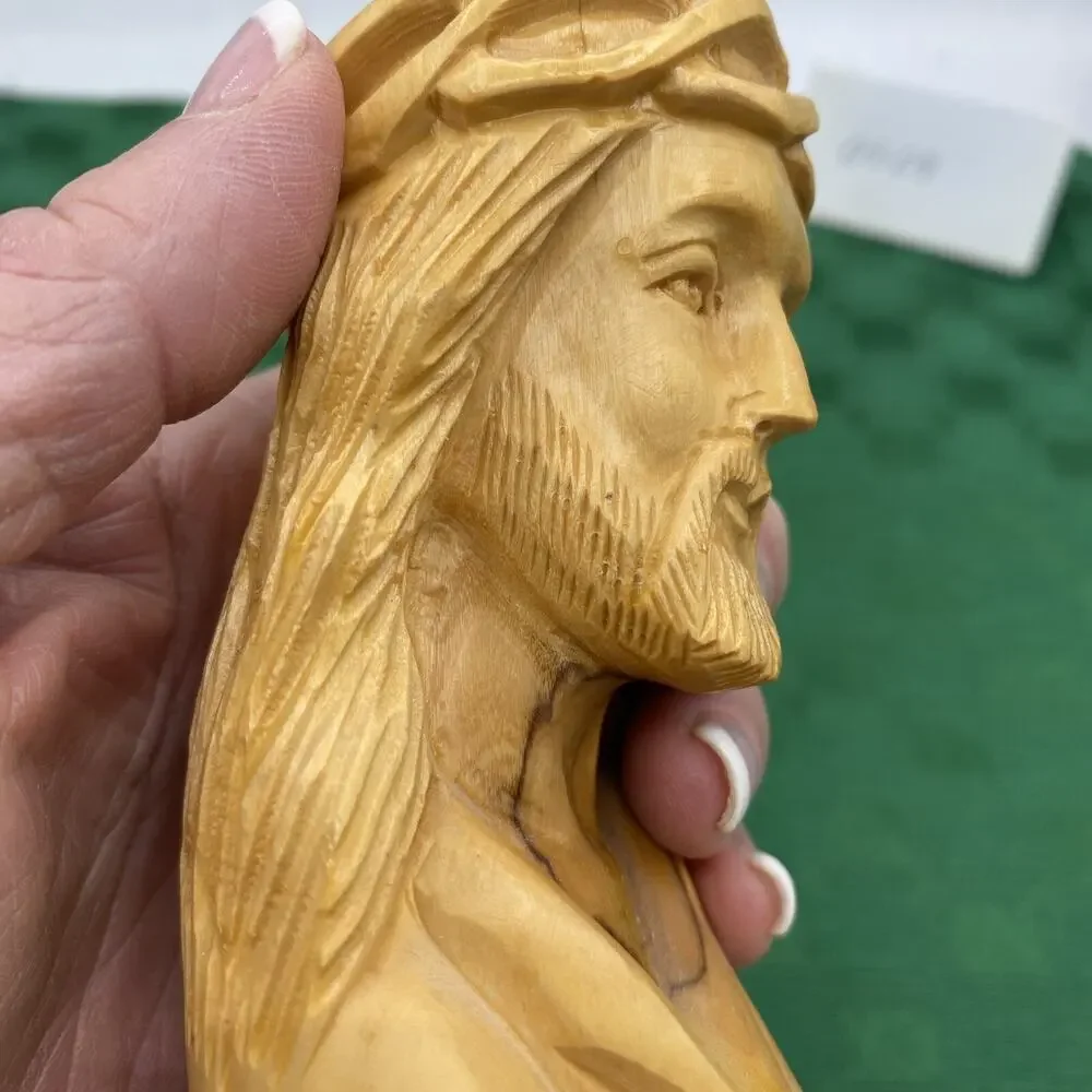 Vintage Hand Carved Wooden Bust Of Jesus 5 1/4